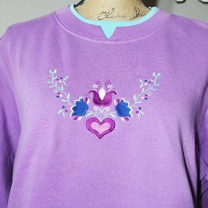 Vintage SHENANIGANS Purple Teal Embroidered Flowers Floral "Grandma" Sweatshirt